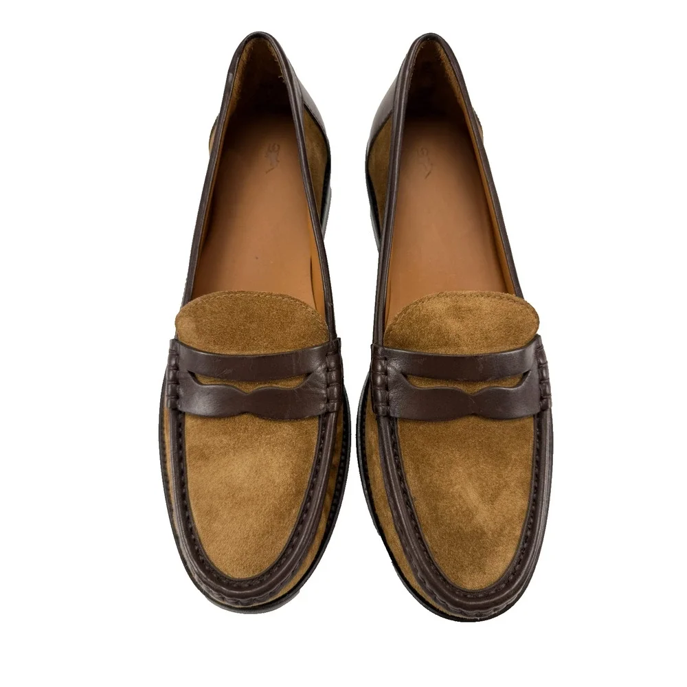 Polo Ralph Lauren Mens 9.5 B Suede Leather Penny Loafers Brown Made Spain